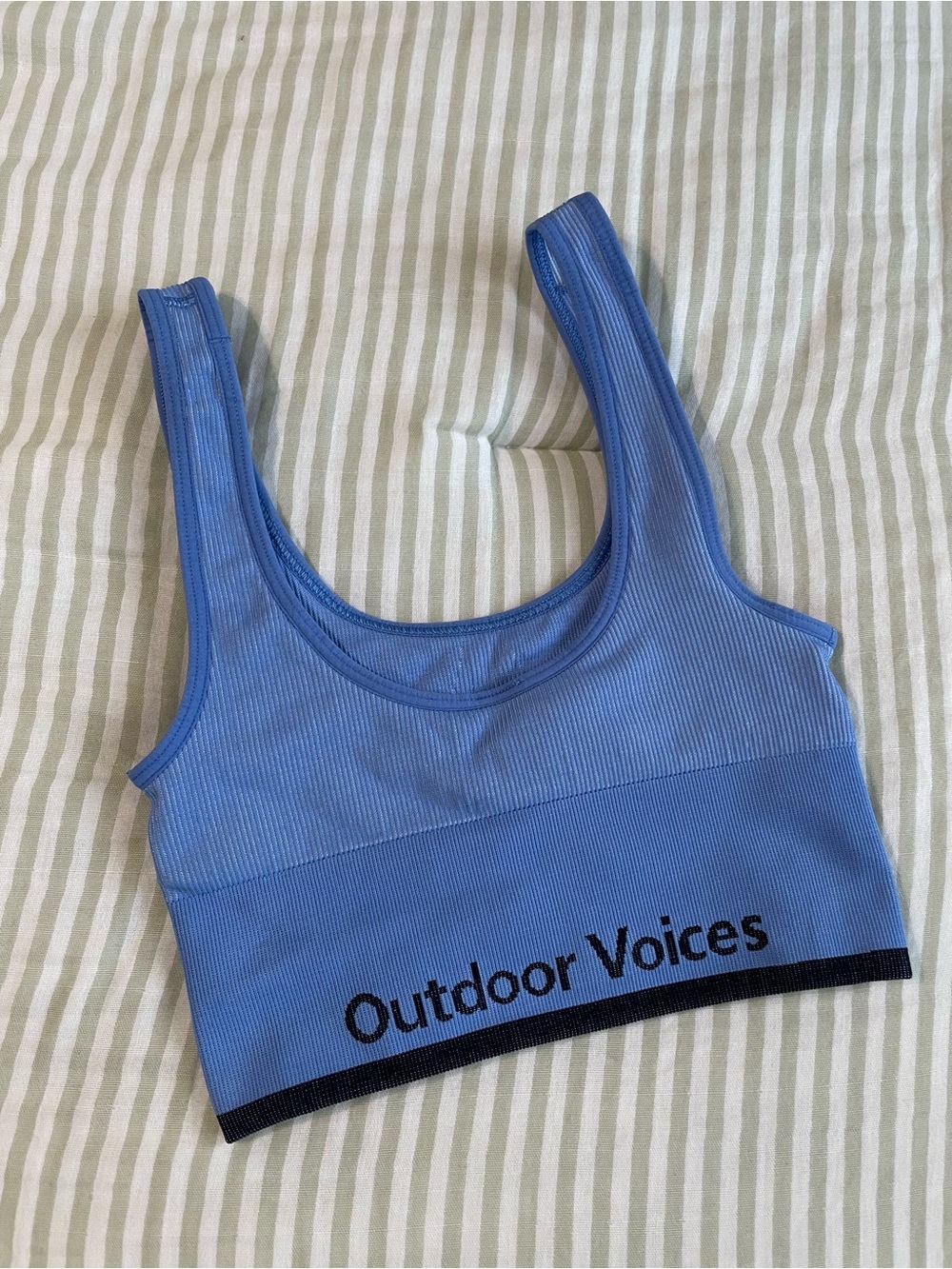 Outdoor Voices Seamless Rib Longline Bra Size XXS Blue Black